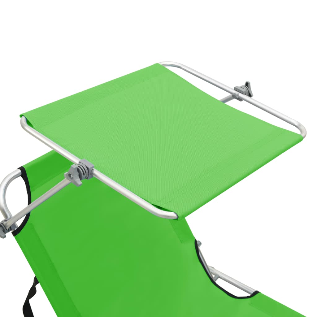 vidaXL Foldable Sun Lounger with Canopy Steel Apple Green