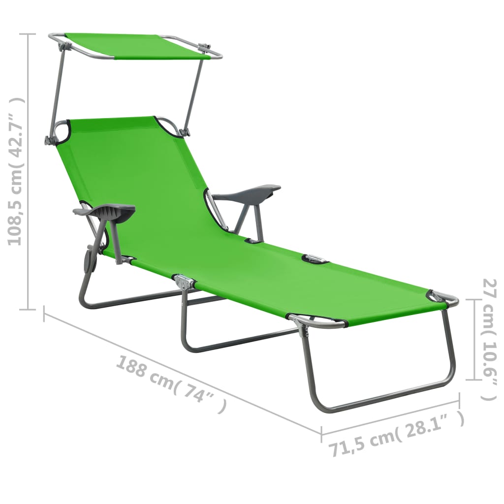 vidaXL Ligbed met luifel staal groen