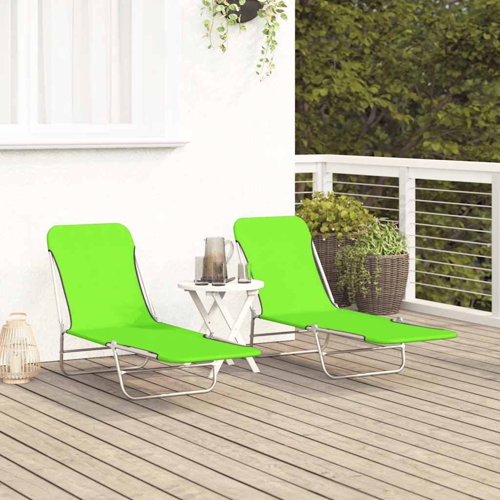 vidaXL Foldable Sun Loungers 2 pcs Steel and Fabric Green