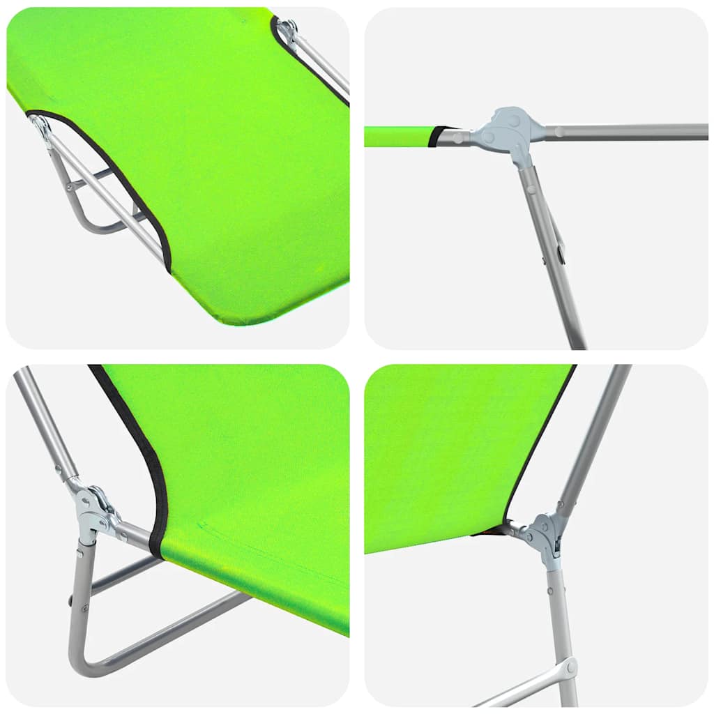 vidaXL Foldable Sun Loungers 2 pcs Steel and Fabric Green