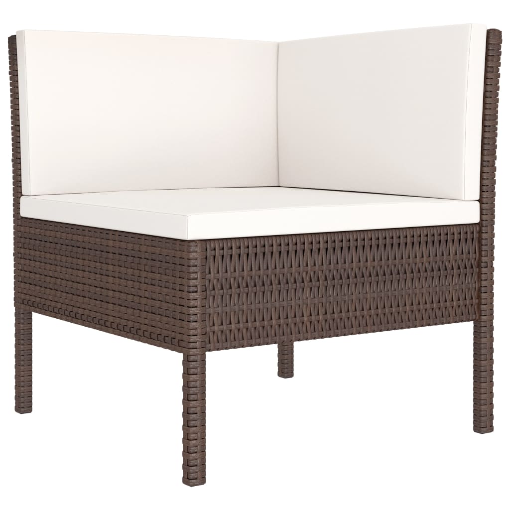 vidaXL 3-delige Loungeset met kussens poly rattan bruin