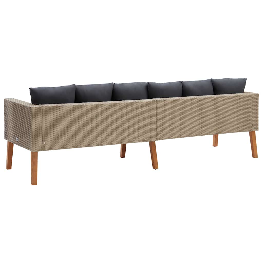 vidaXL 3-Seater Garden Bench with Cushions Poly Rattan Beige