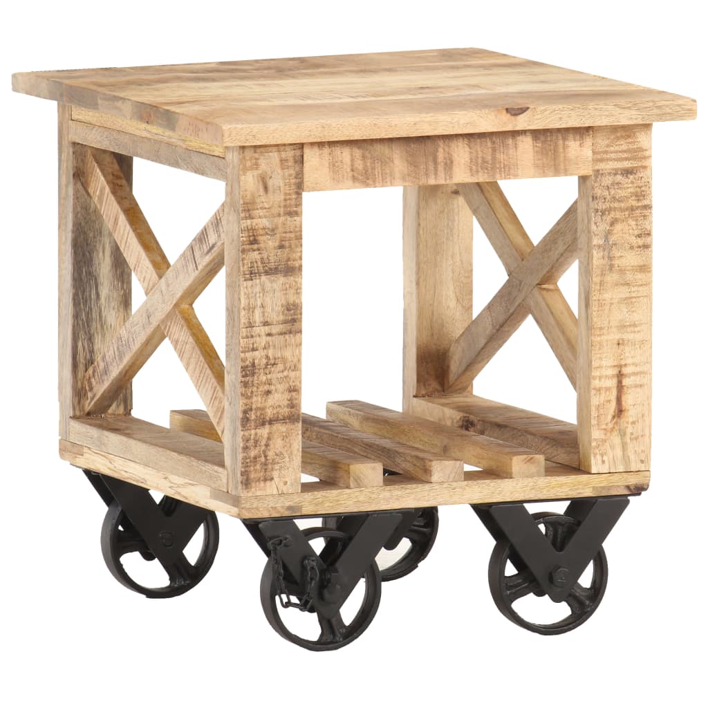 vidaXL Bijzettafel op wieltjes 40x40x42 cm ruw mangohout