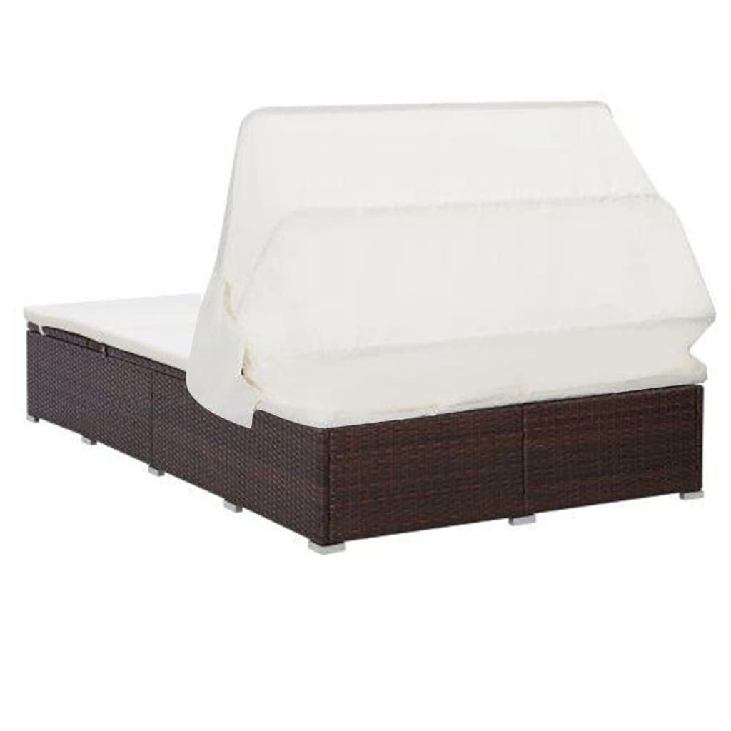 vidaXL Sun Lounger with Cushion 2-Seater Poly Rattan Brown