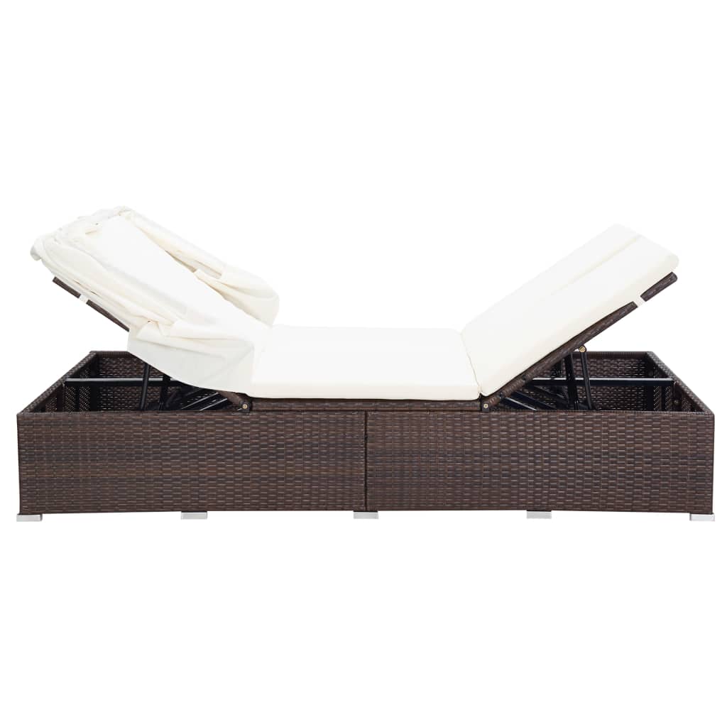 vidaXL Sun Lounger with Cushion 2-Seater Poly Rattan Brown