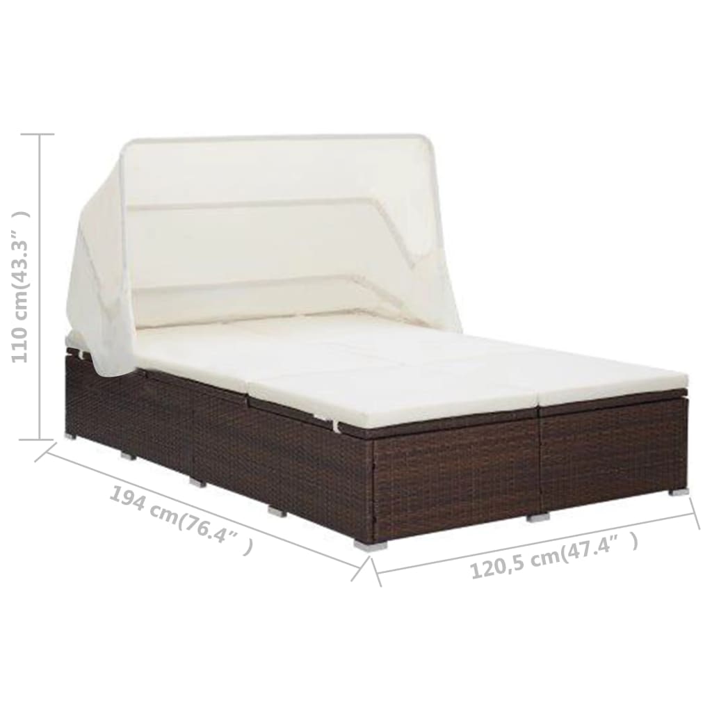 vidaXL Sun Lounger with Cushion 2-Seater Poly Rattan Brown