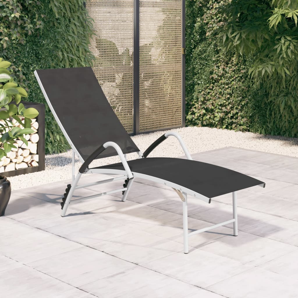 vidaXL Ligbed textileen en aluminium zwart