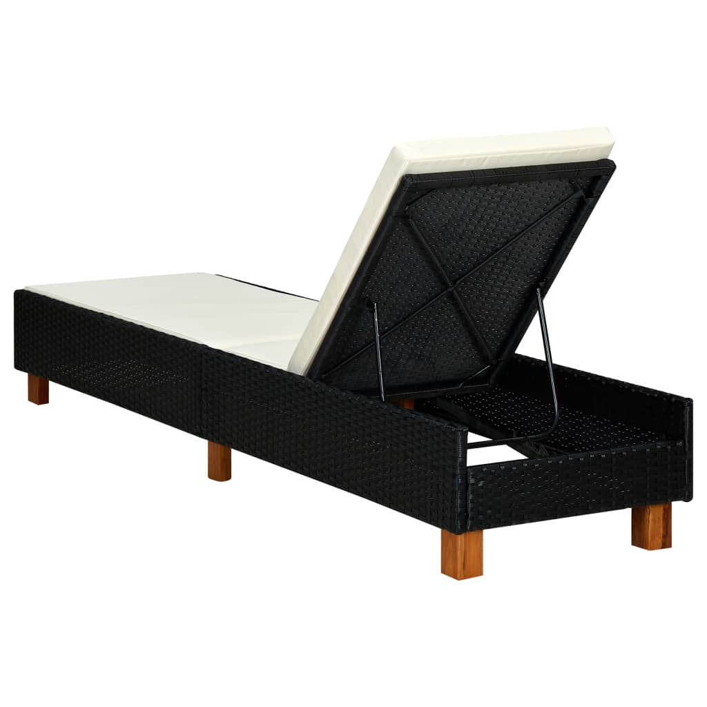 vidaXL Sun Lounger with Cushion Poly Rattan Black