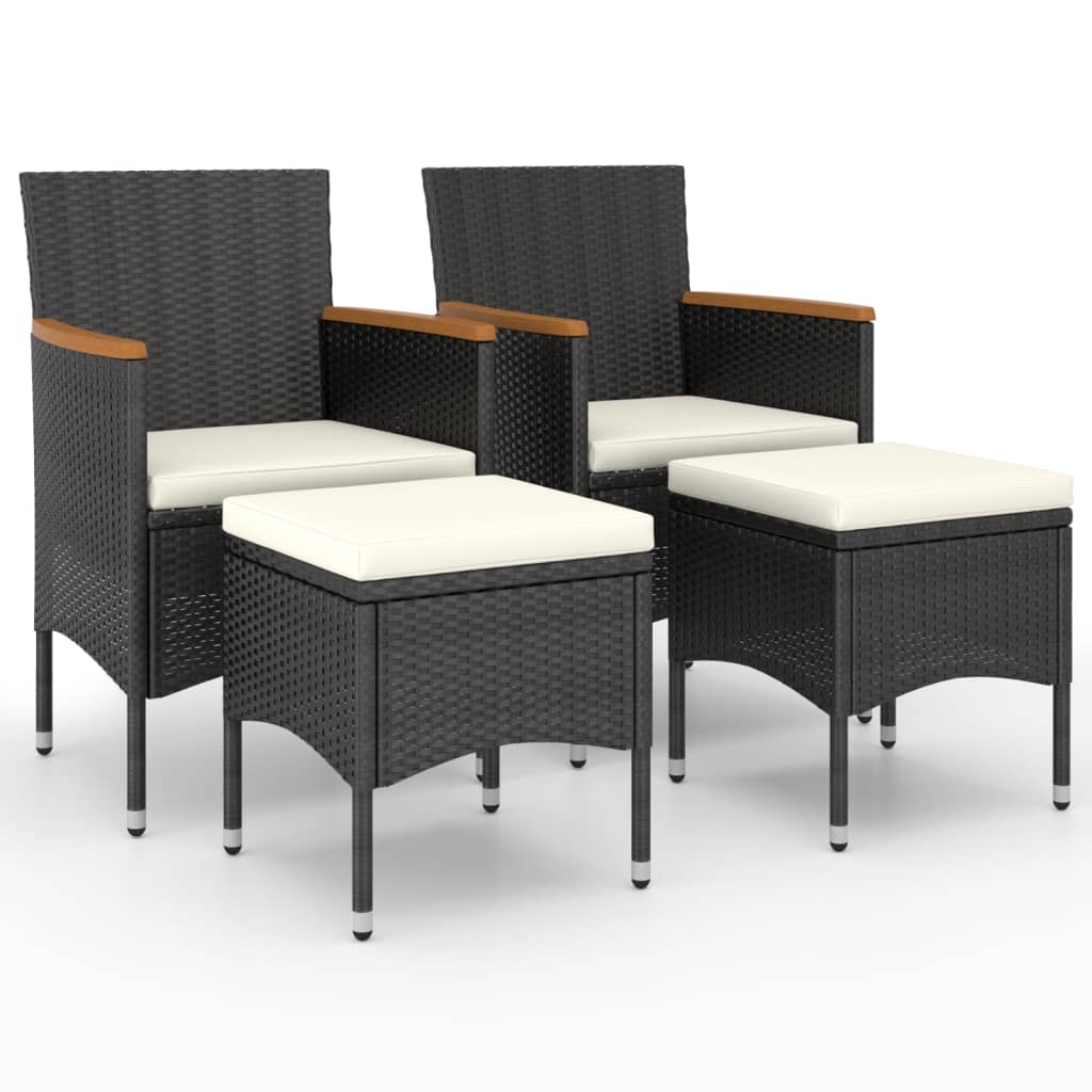 vidaXL 4-delige Tuinstoel- en voetenbankset poly rattan zwart
