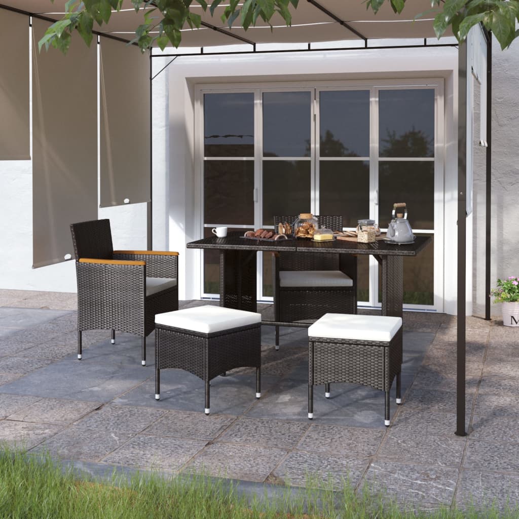 vidaXL 4-delige Tuinstoel- en voetenbankset poly rattan zwart