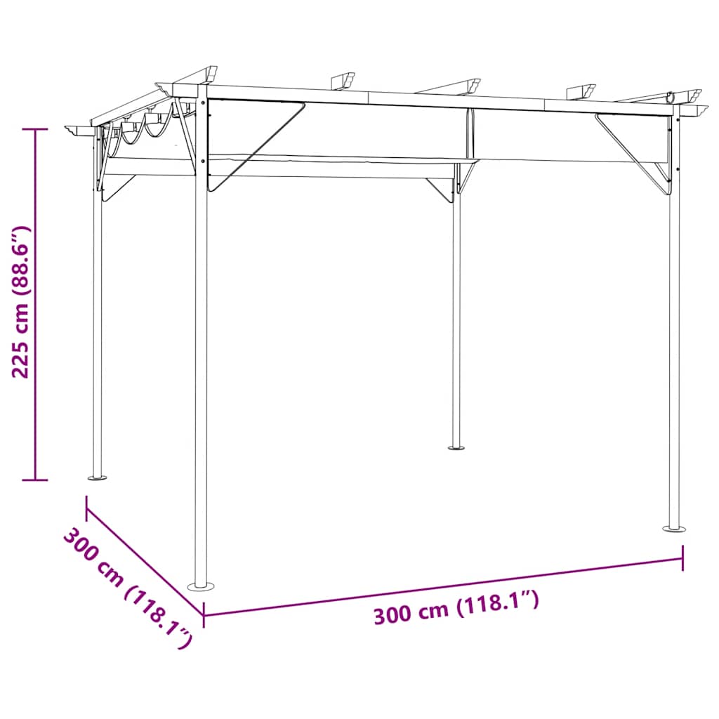 vidaXL Pergola avec support de trek dak 180 g/m² 3x3 m acier antracietkleur