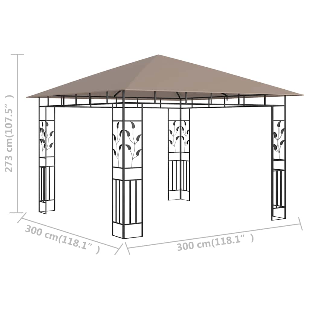 vidaXL Prieel met klamboe 3x3x2,73 m 180 g/m² taupe