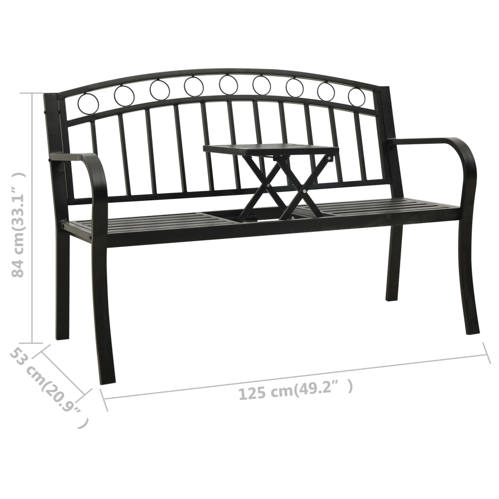 vidaXL Tuinbank met tafeltje 125 cm staal zwart