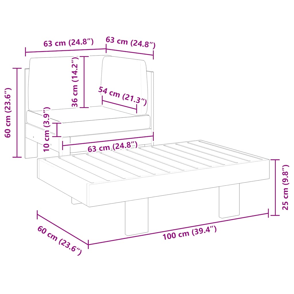 vidaXL 2-delige Loungeset met crèmewitte kussens acaciahout