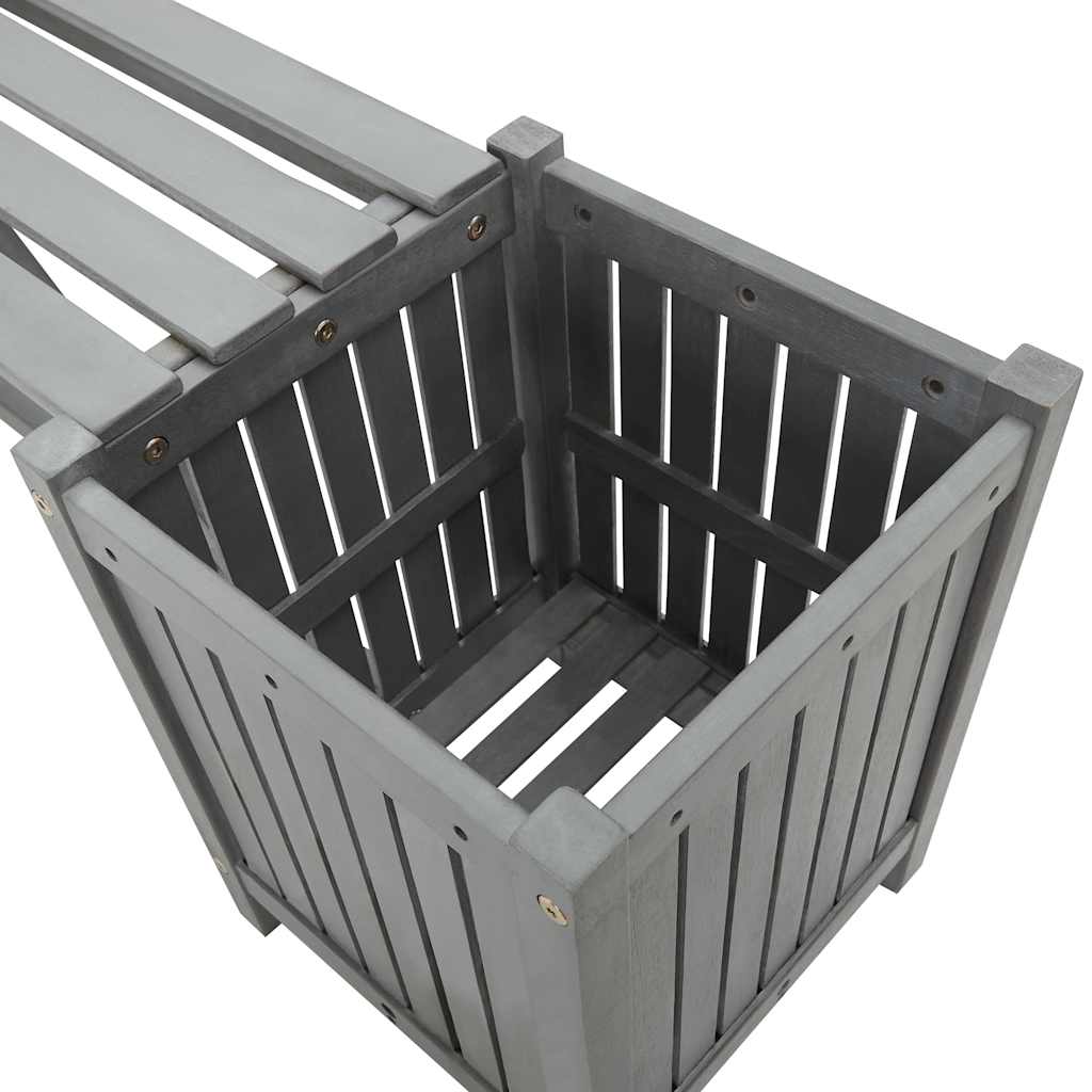 vidaXL Tuinbank met 2 plantenbakken 150 cm massief acaciahout grijs