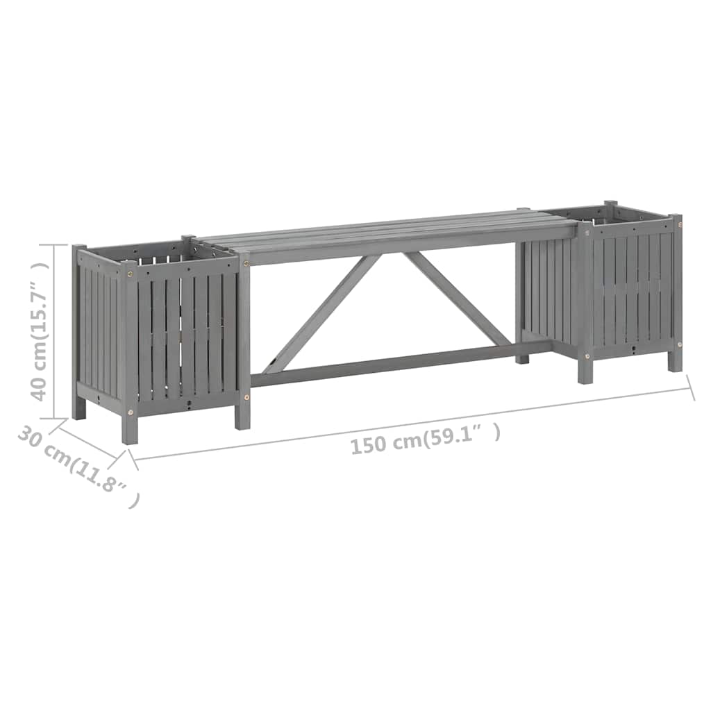 vidaXL Tuinbank met 2 plantenbakken 150 cm massief acaciahout grijs
