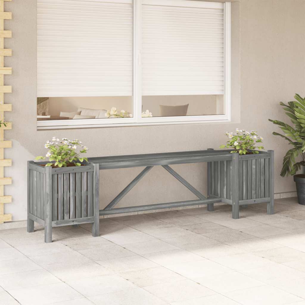 vidaXL Tuinbank met 2 plantenbakken 150 cm massief acaciahout grijs