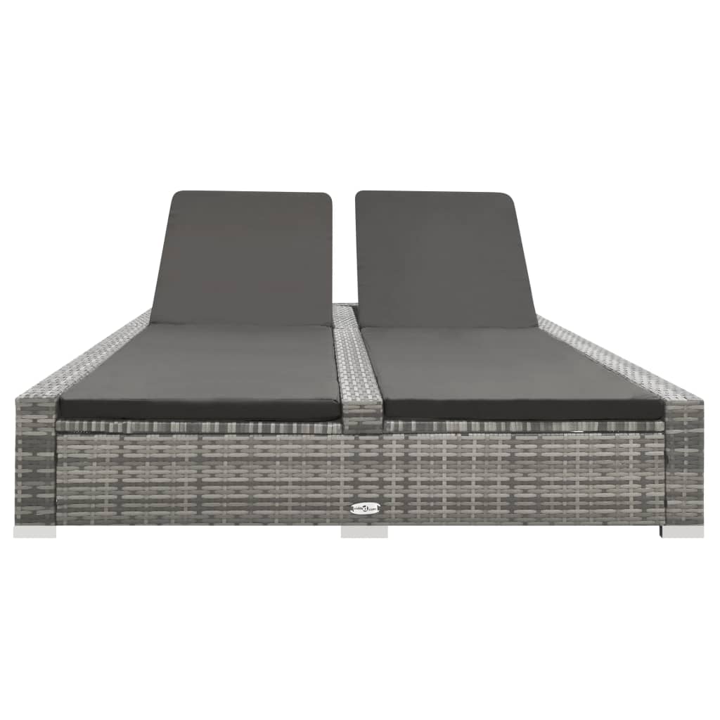 vidaXL Ligbed tweepersoons poly rattan grijs