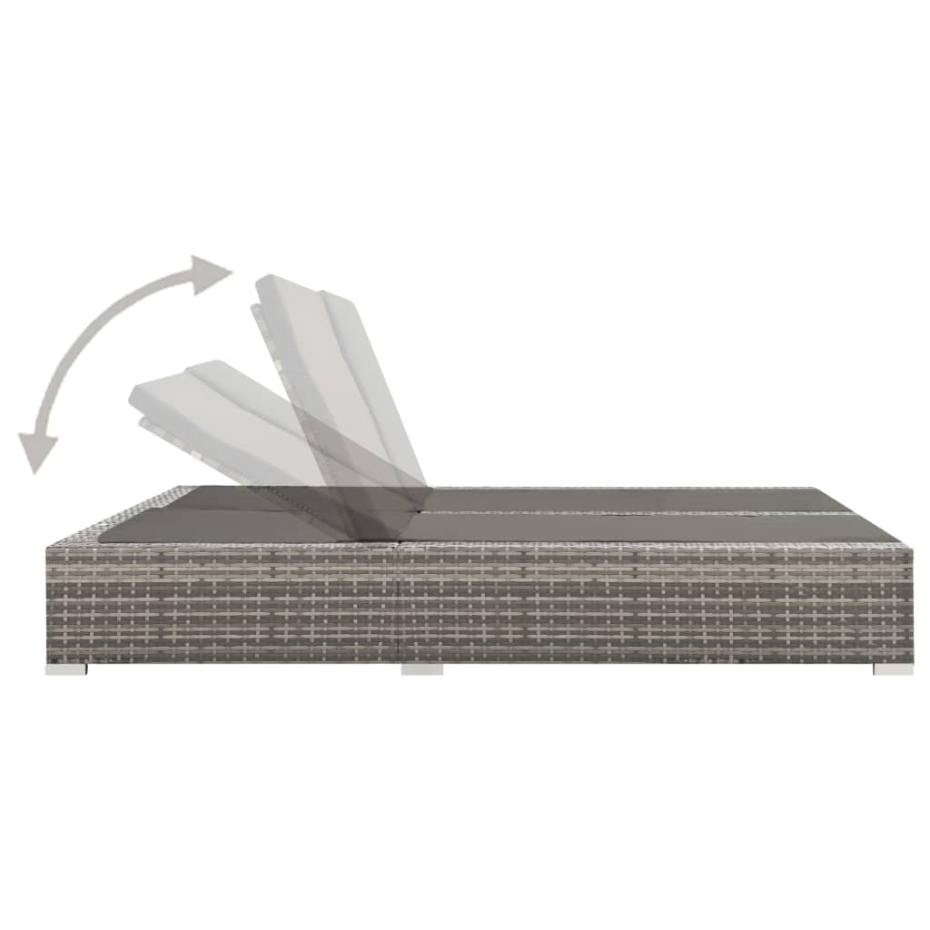 vidaXL Ligbed tweepersoons poly rattan grijs