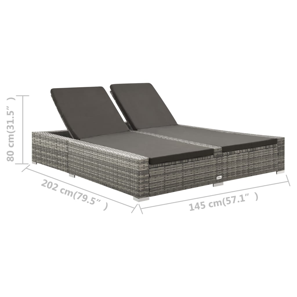 vidaXL Ligbed tweepersoons poly rattan grijs