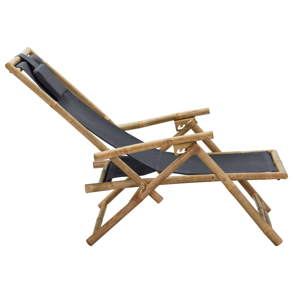 vidaXL Recliner Adjustable Bamboo and Fabric Dark Grey