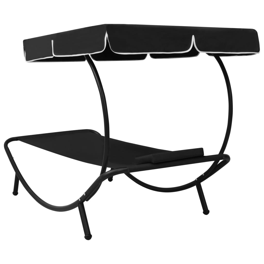 vidaXL Lounge Bed with Canopy and Cushion Black