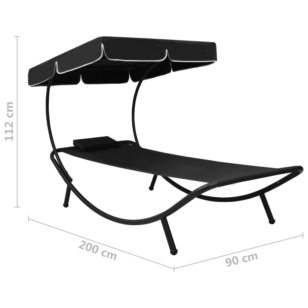 vidaXL Lounge Bed with Canopy and Cushion Black