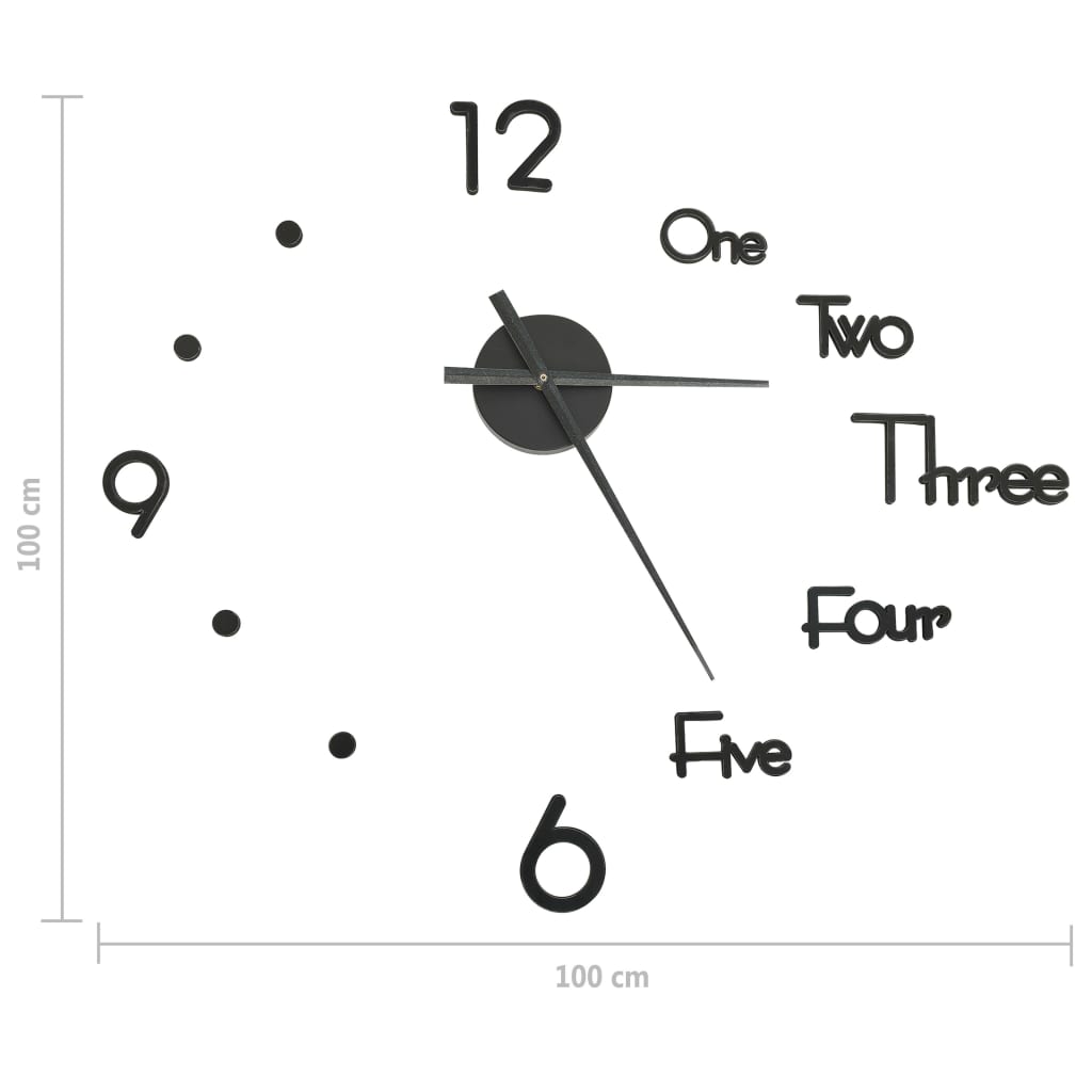 vidaXL 3D Wall Clock Modern XXL 100 cm Black