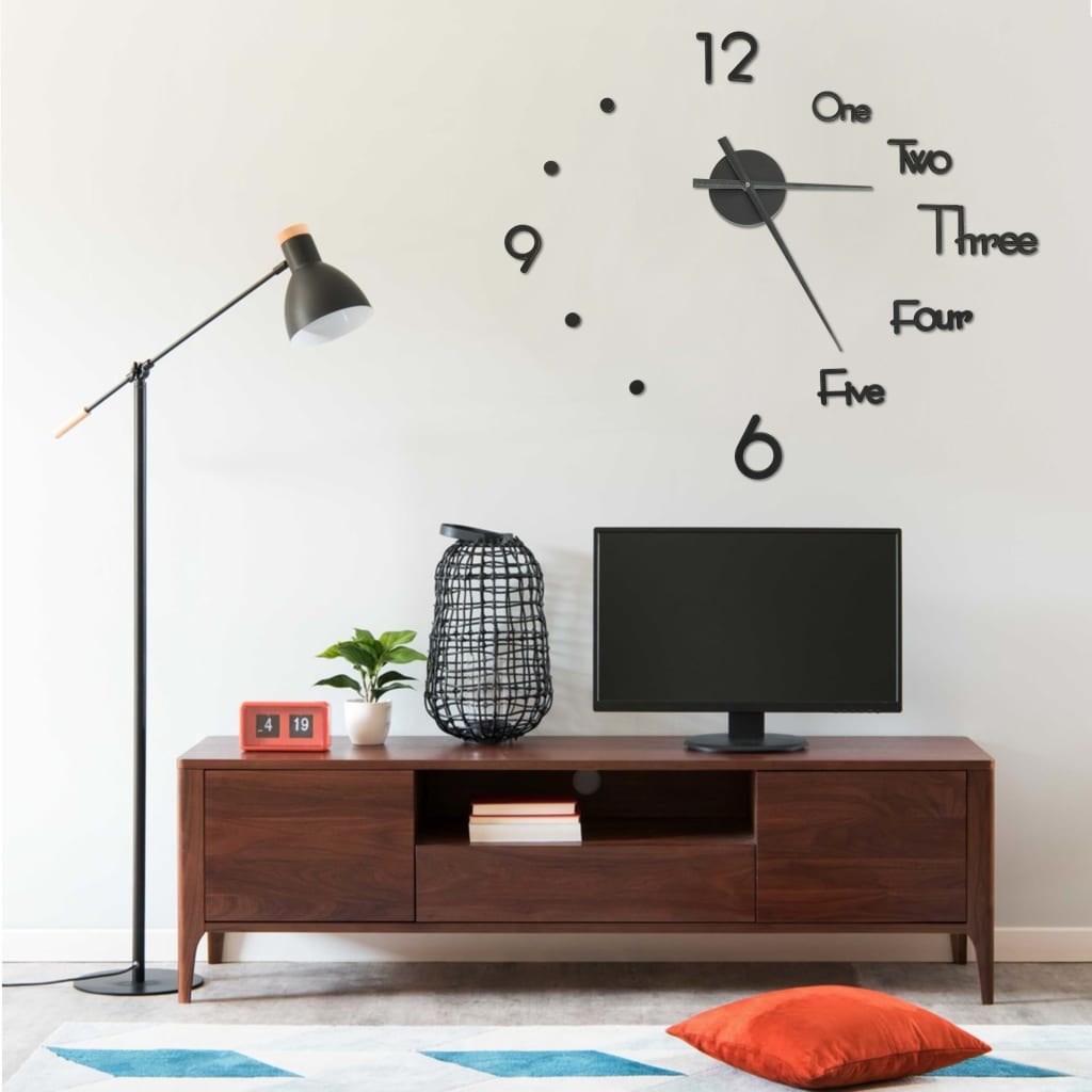 vidaXL 3D Wall Clock Modern XXL 100 cm Black