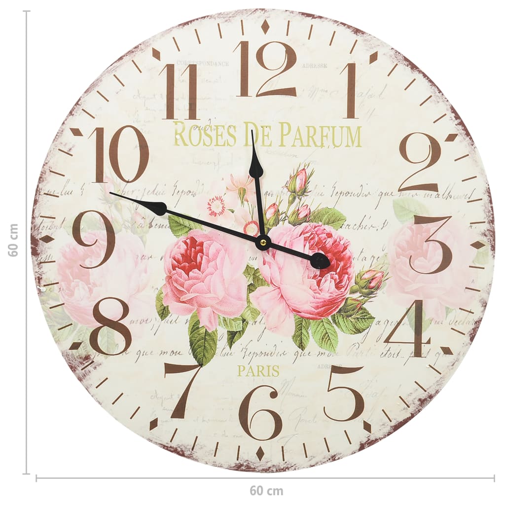 vidaXL Wandklok vintage stijl 60 cm bloemen