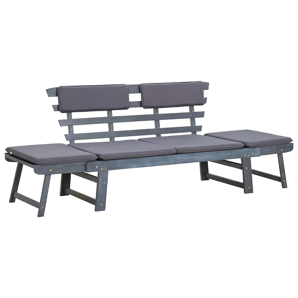 vidaXL Banquette de jardin avec coussins 2 en 1 190 cm en acacia massif gris