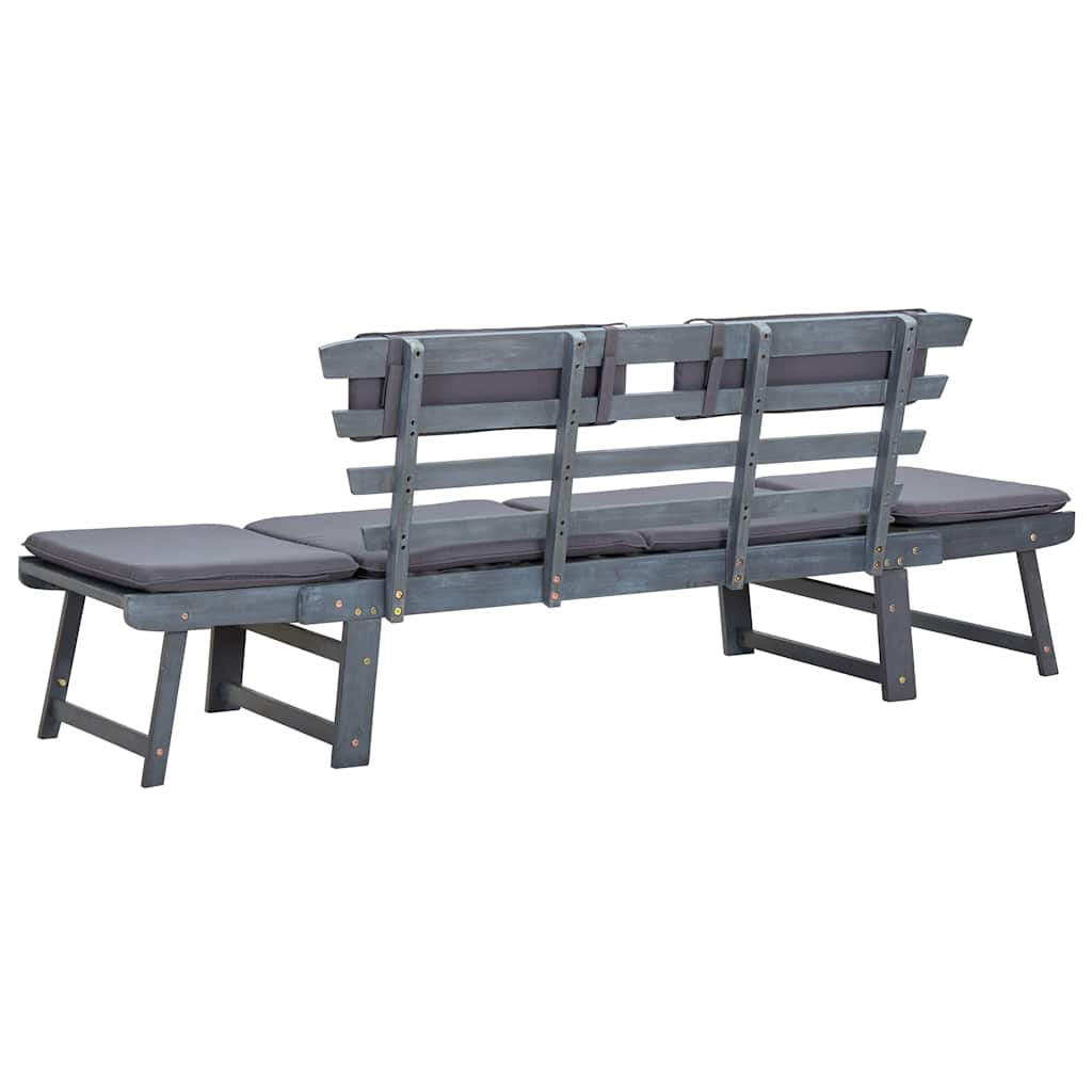 vidaXL Banquette de jardin avec coussins 2 en 1 190 cm en acacia massif gris