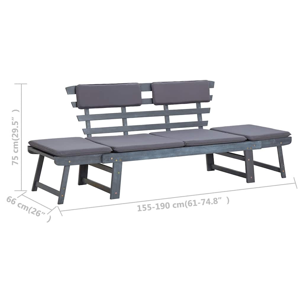 vidaXL Banquette de jardin avec coussins 2 en 1 190 cm en acacia massif gris