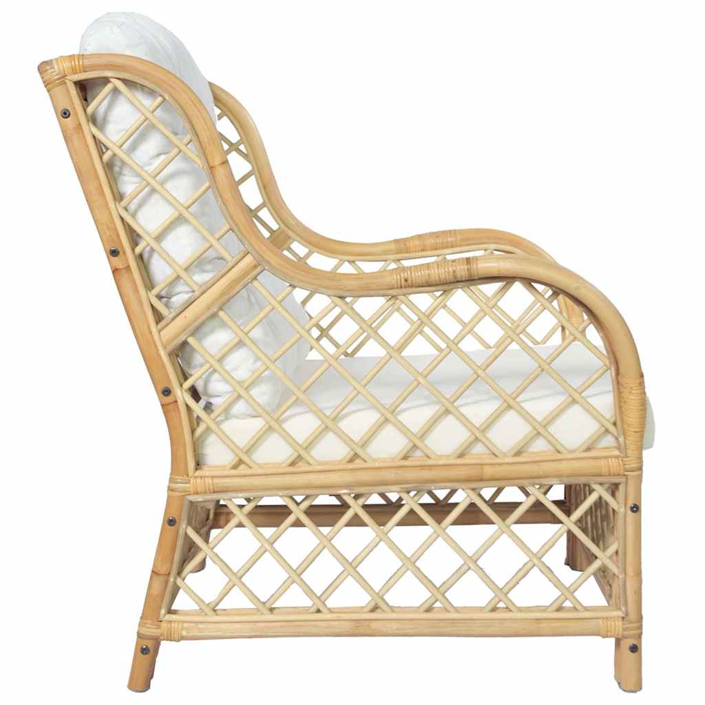vidaXL Chair with Cushion Natural Rattan and Linen