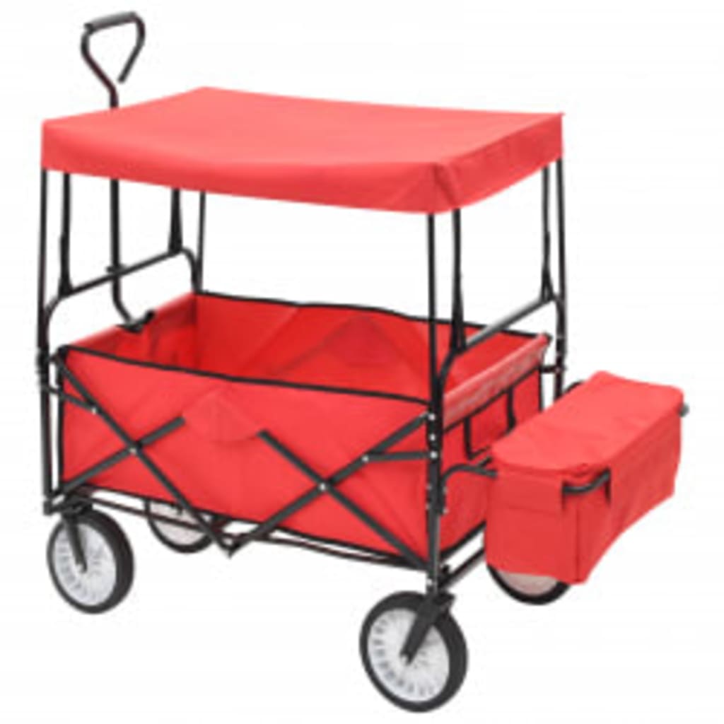 vidaXL Collapsible Hand Cart with Canopy Steel Red
