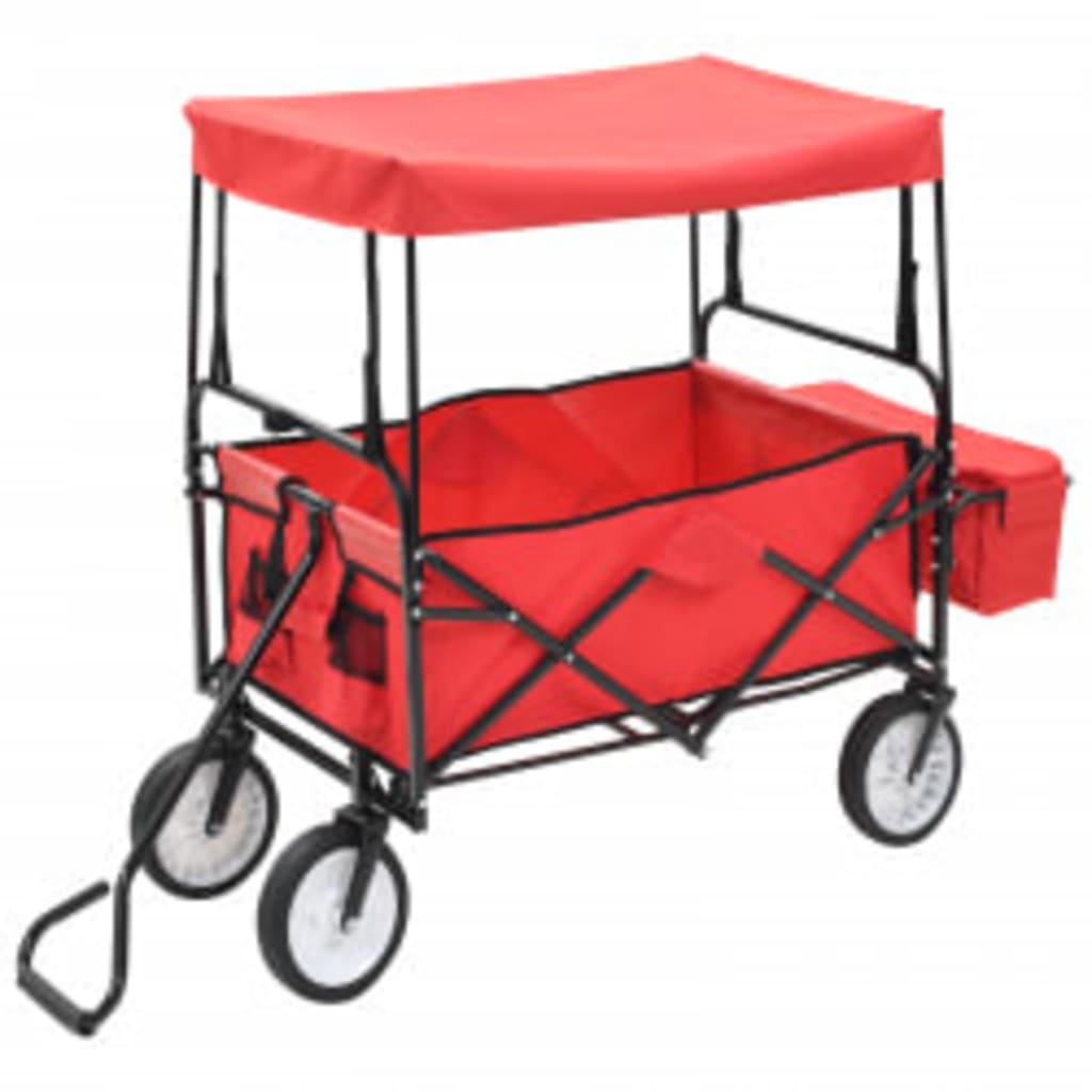 vidaXL Collapsible Hand Cart with Canopy Steel Red