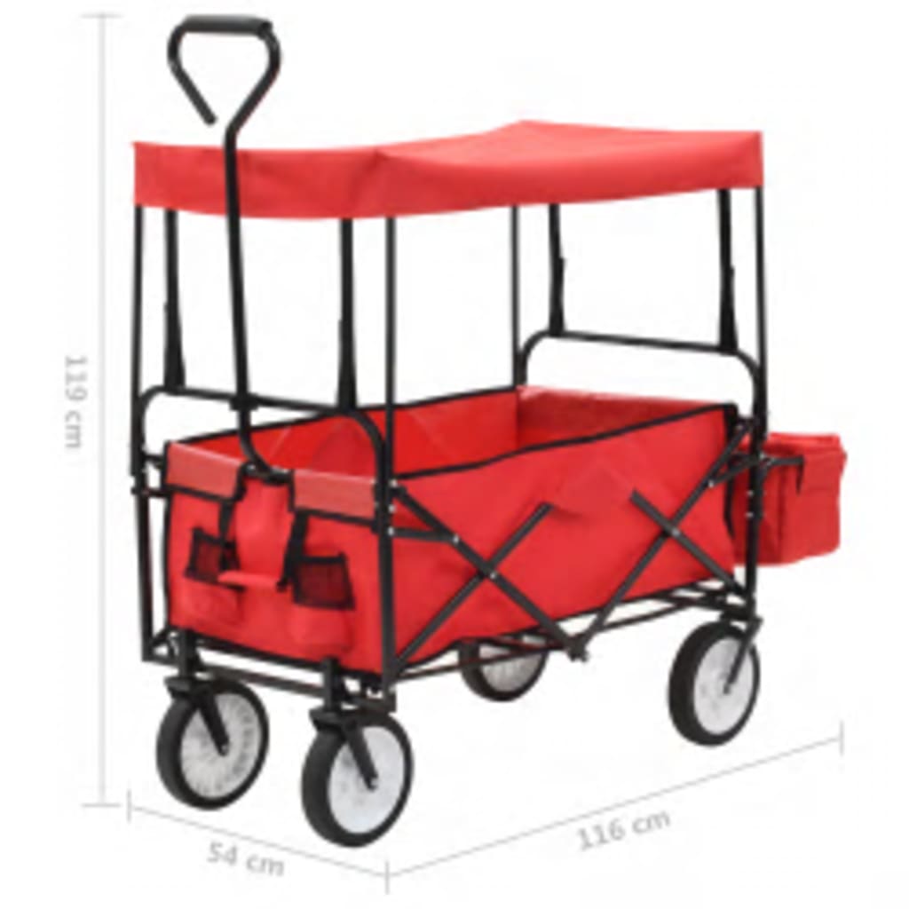 vidaXL Collapsible Hand Cart with Canopy Steel Red