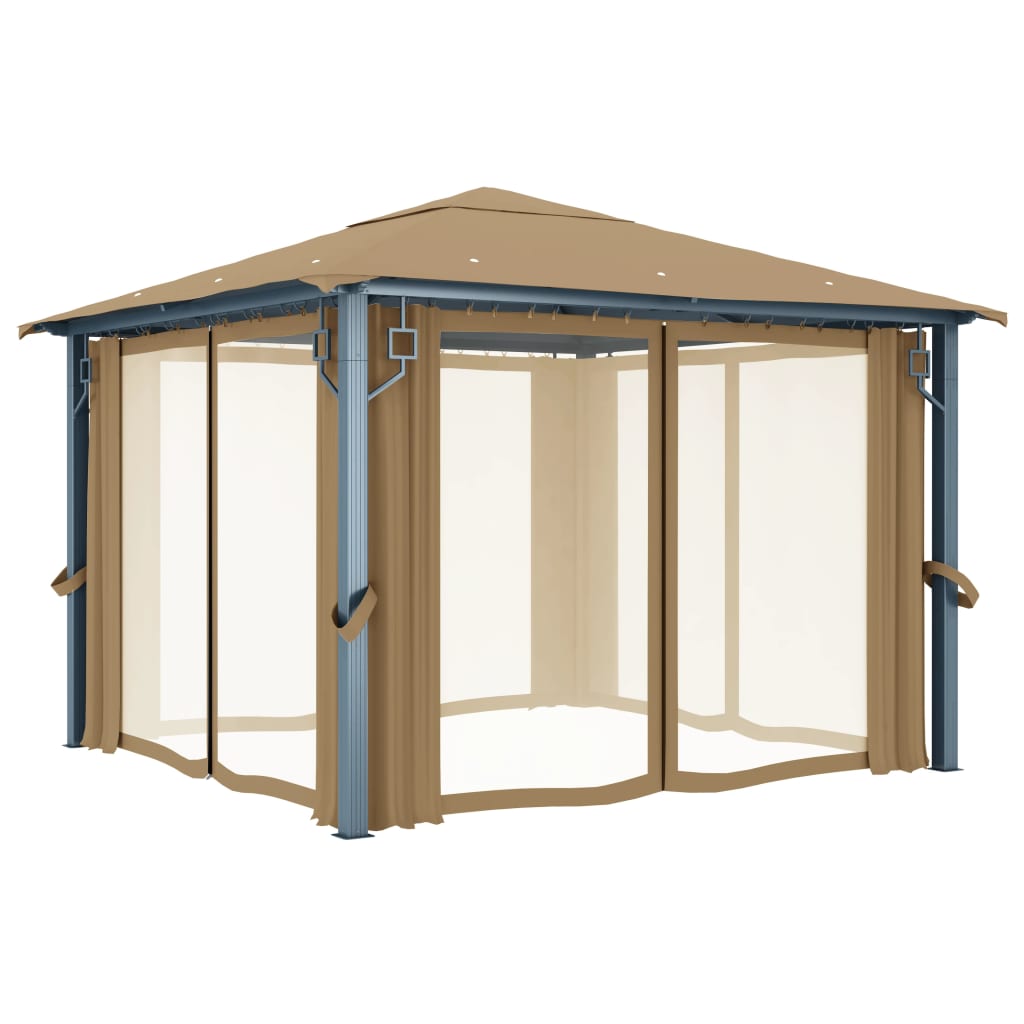 vidaXL Prieel met gordijn 300x300 cm aluminium taupe