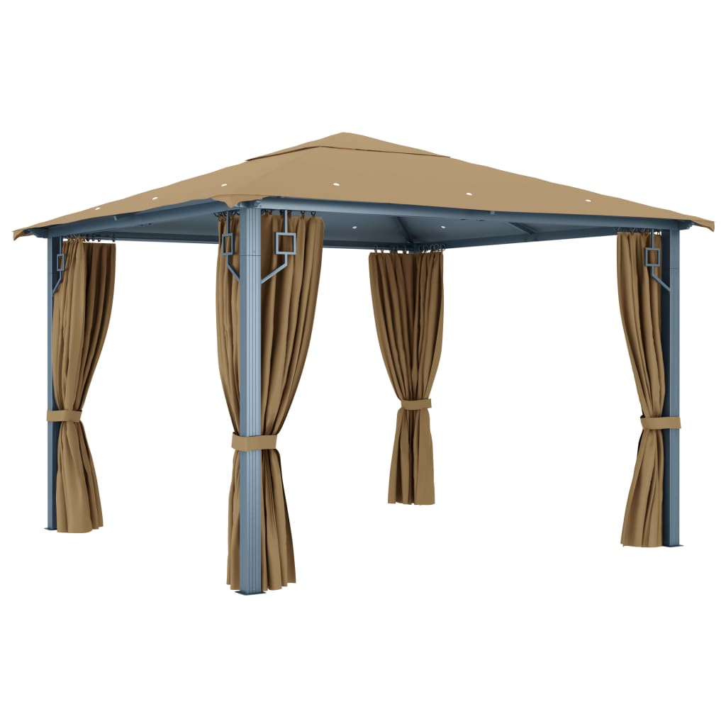 vidaXL Prieel met gordijn 300x300 cm aluminium taupe