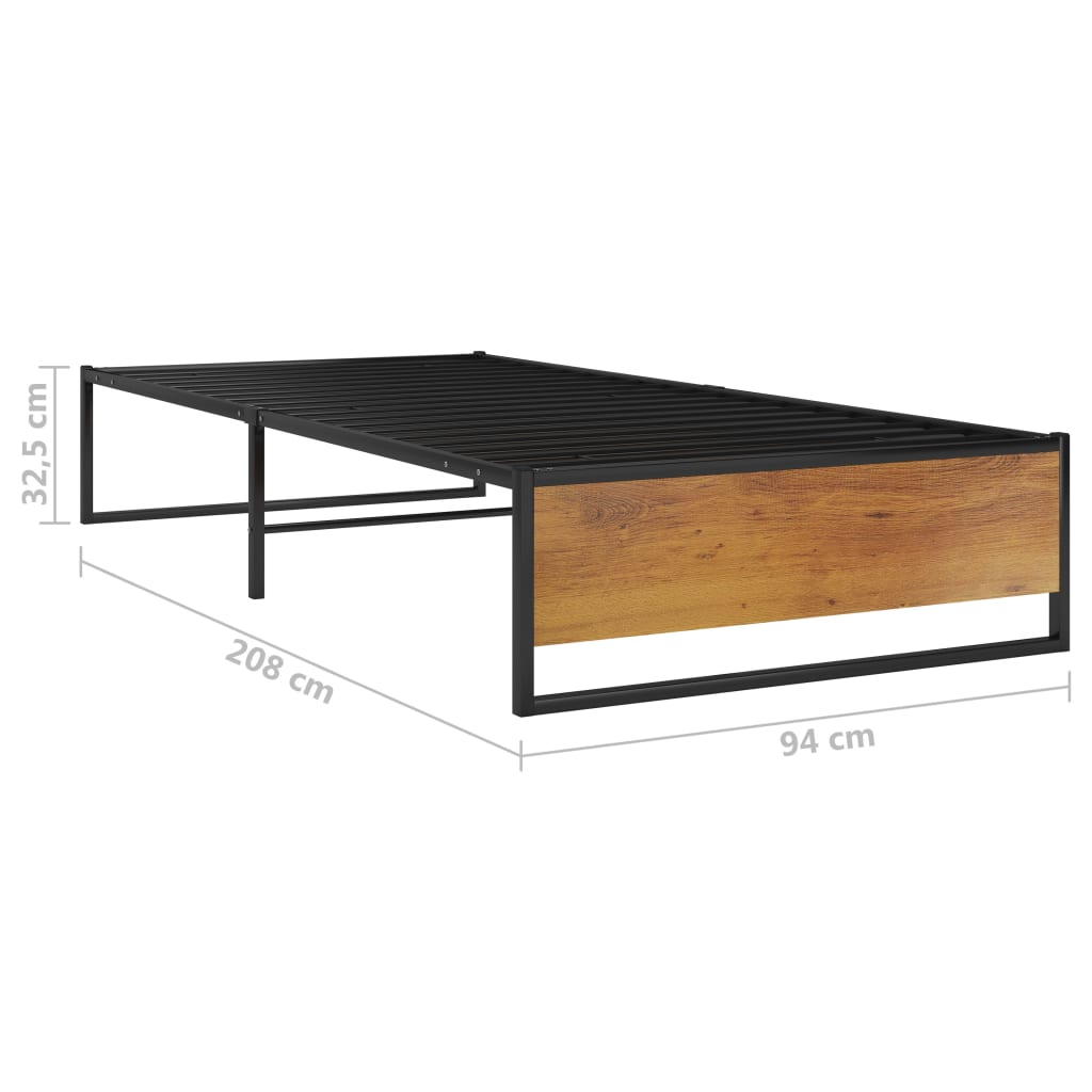 vidaXL Metal Bed Frame Black 90x200 cm