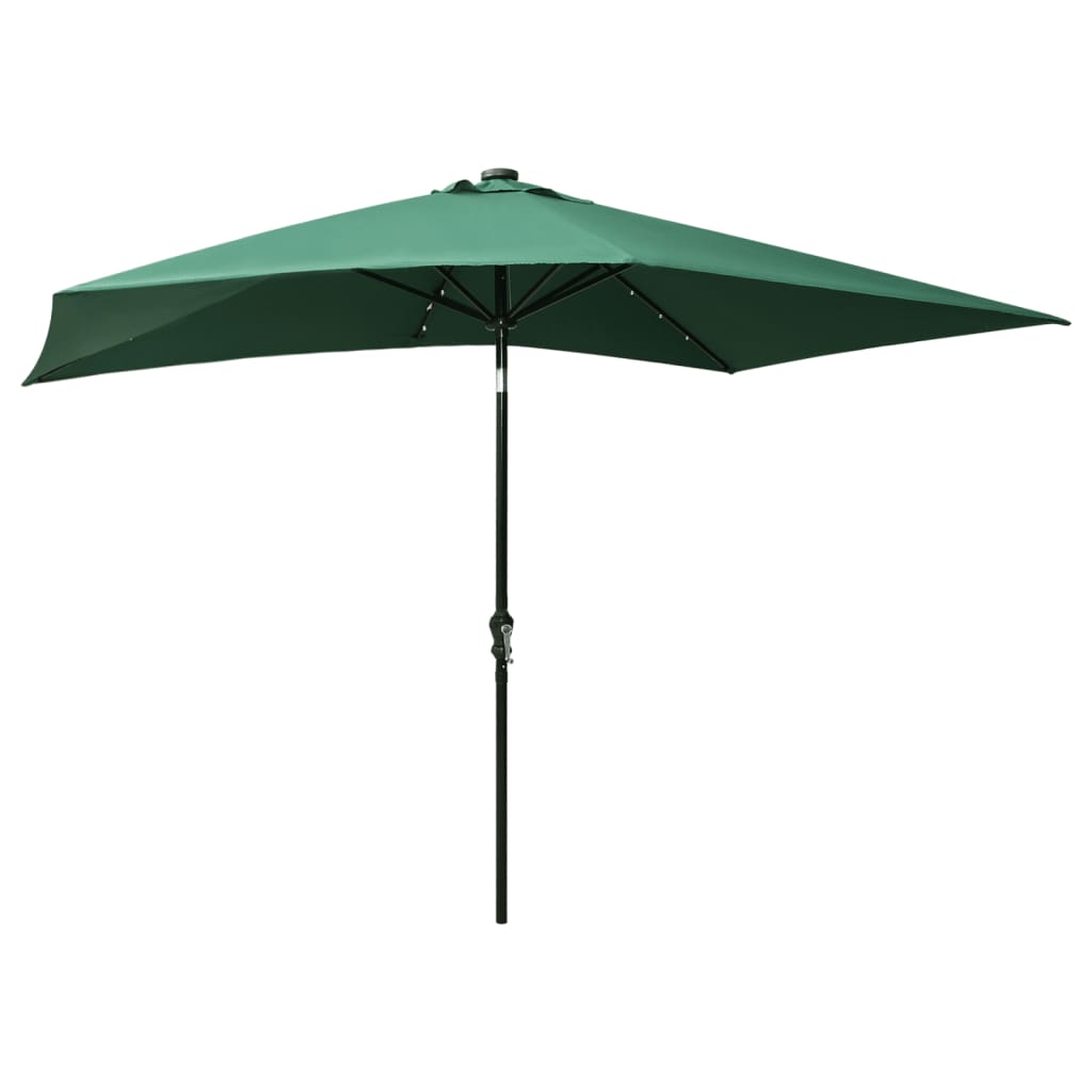 vidaXL Parasol met LED's en stalen paal 2x3 m groen