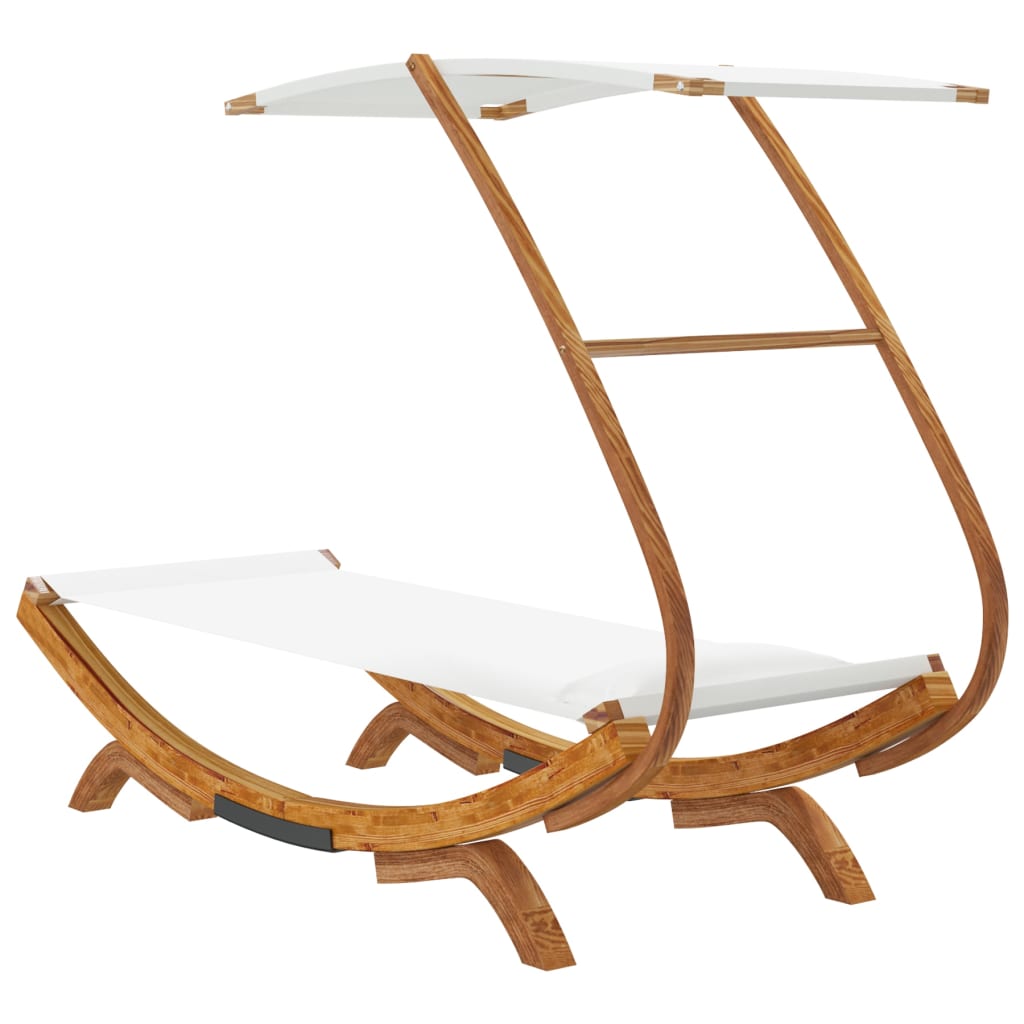 vidaXL Loungebed met luifel 100x190x134 cm massief gebogen hout crème
