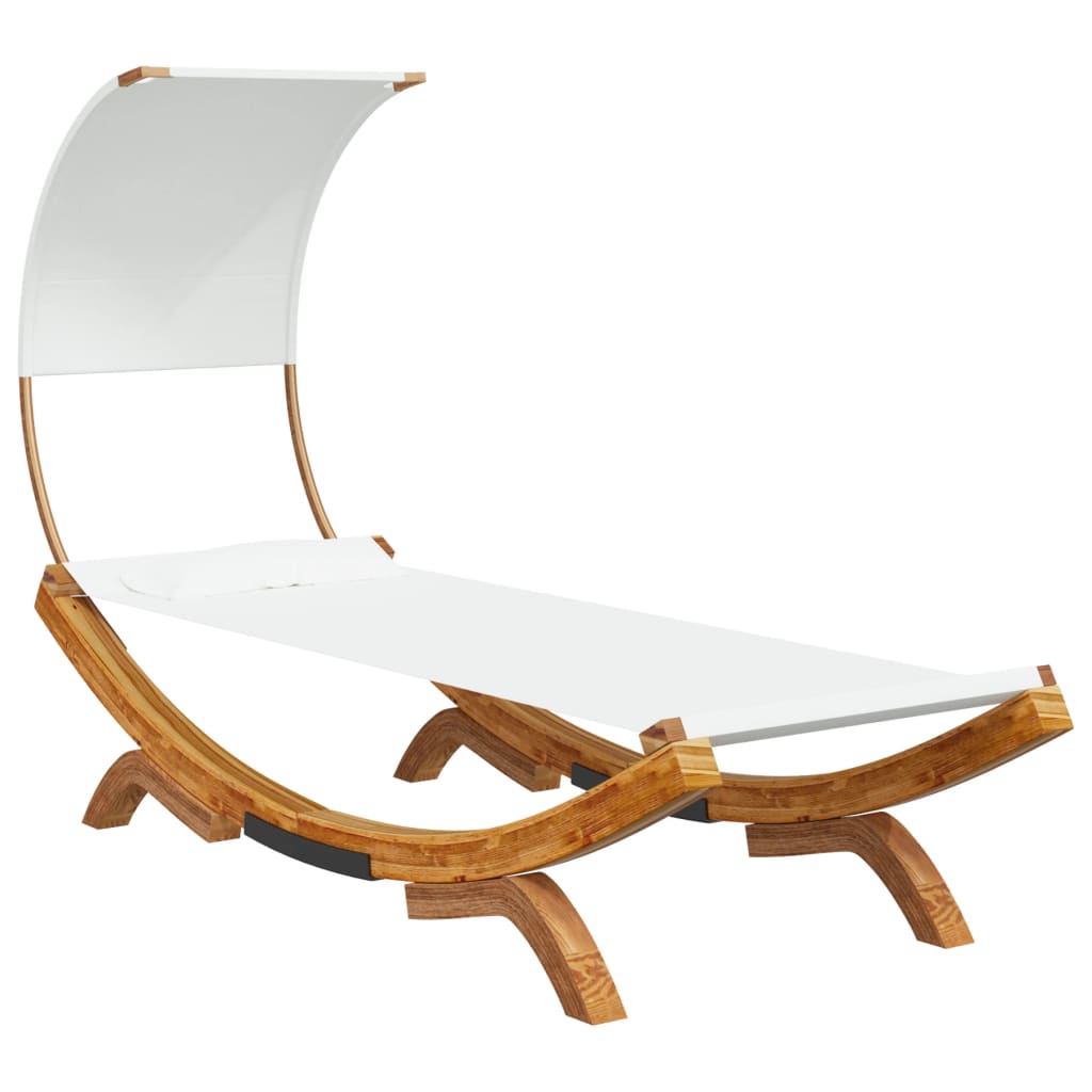 vidaXL Loungebed met luifel 100x200x126 cm massief gebogen hout crème