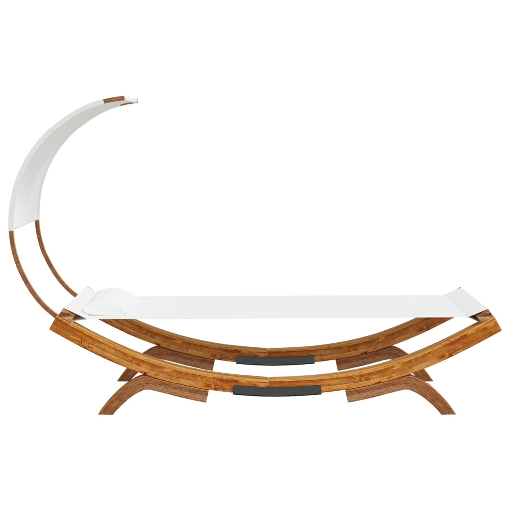 vidaXL Loungebed met luifel 100x200x126 cm massief gebogen hout crème