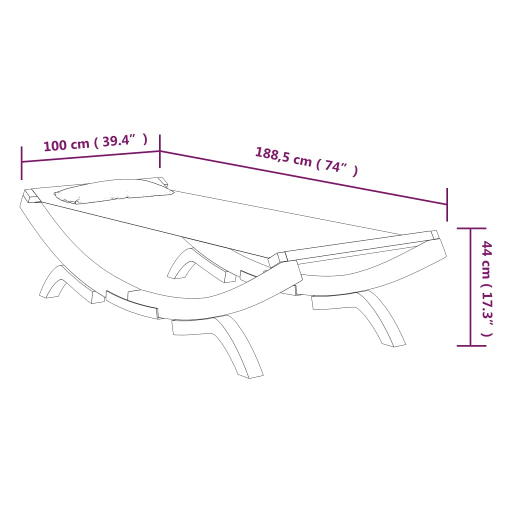 vidaXL Loungebed 100x188,5x44 cm massief gebogen hout crèmekleurig
