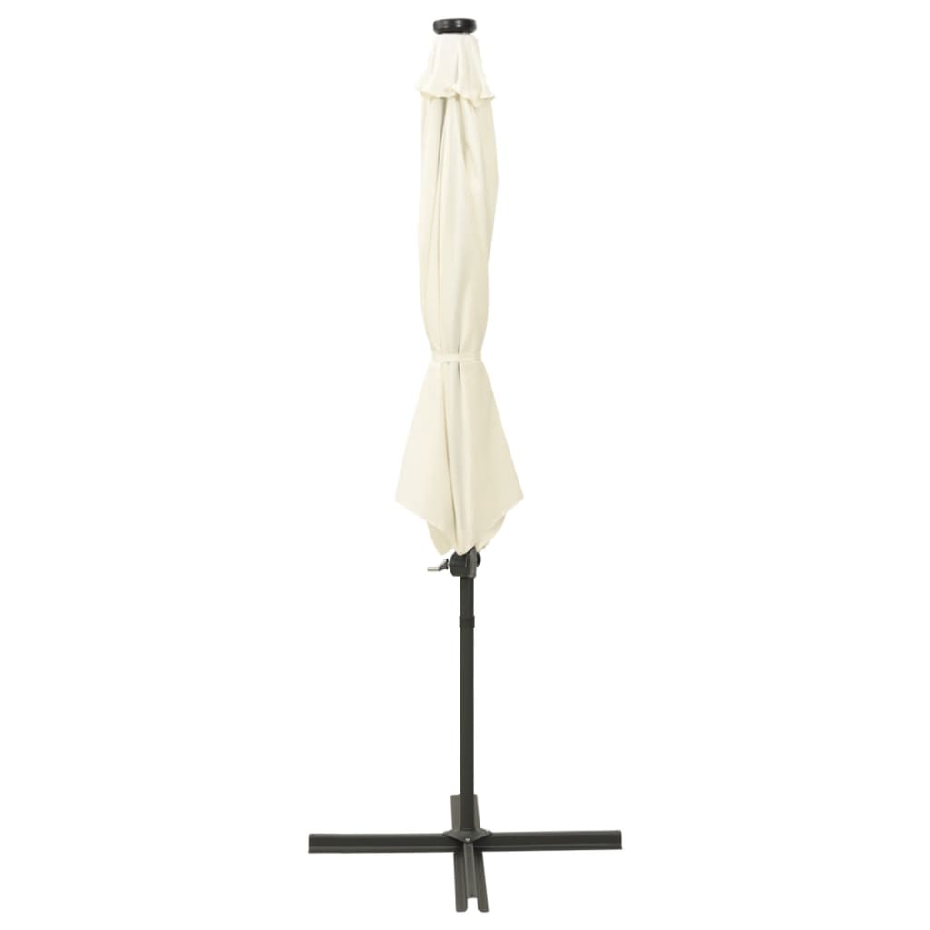 vidaXL Zweefparasol met paal en LED-verlichting 300 cm zandkleurig
