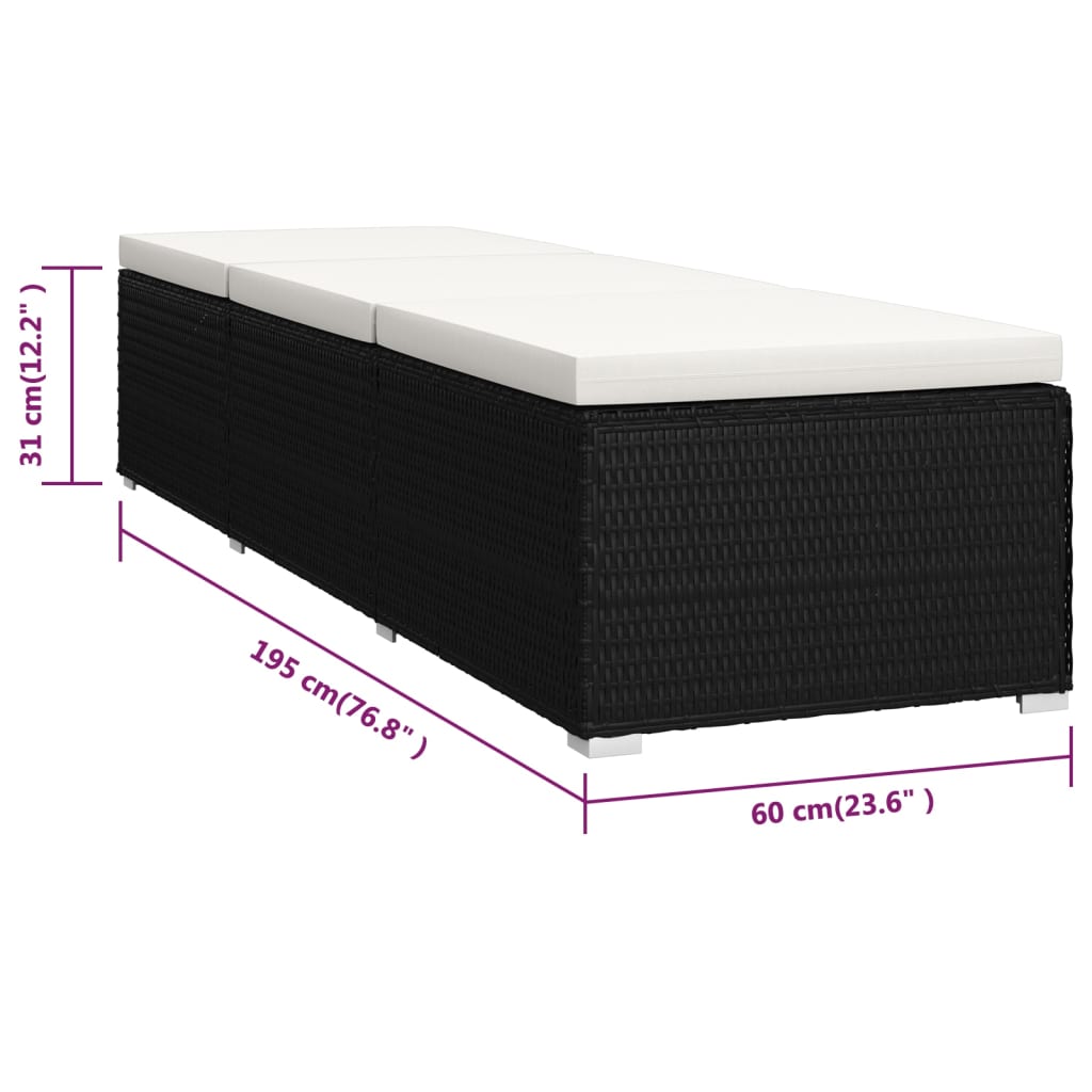 vidaXL 3-Piece Sun Lounger Set with Tea Table Poly Rattan Black