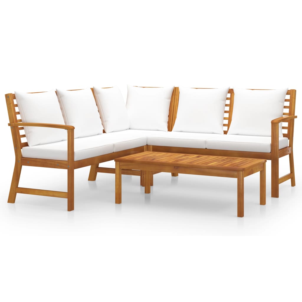 vidaXL 4-Piece Lounge Set with Cushions Solid Acacia Wood Cream