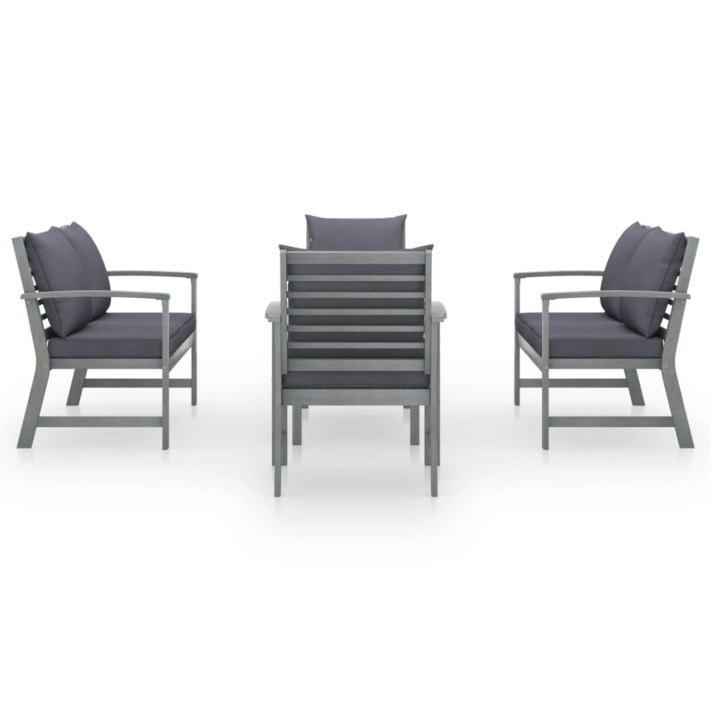 vidaXL 5-piece Lounge Set with Cushions Solid Acacia Wood Grey