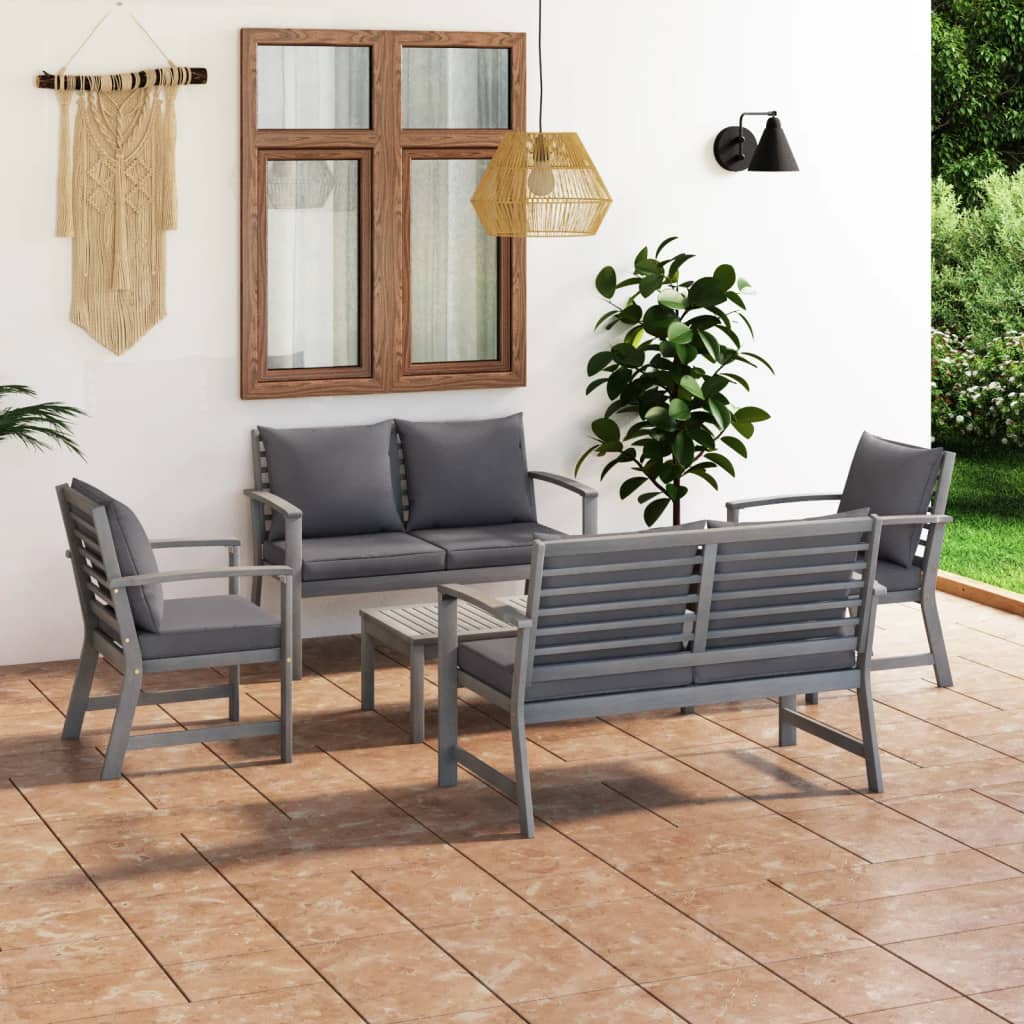 vidaXL 5-piece Lounge Set with Cushions Solid Acacia Wood Grey
